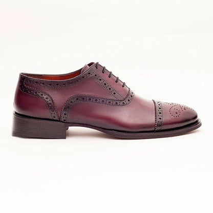 Ariston Ariston Mens Burgundy Oxford Lace-up Leather Dress Shoes