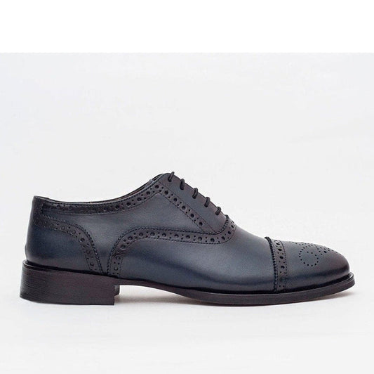 Ariston SHOES Ariston Mens Navy Oxford Lace-up Leather Dress Shoes