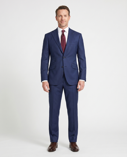 Arthur Black Solid Dark Blue Slim Fit Marzotto Gabardine Wool 2-Button Suit - The Suit Depot