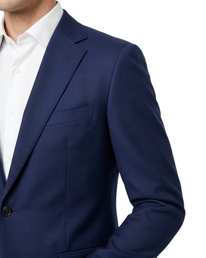 Arthur Black Solid Dark Blue Slim Fit Marzotto Gabardine Wool 2-Button Suit - The Suit Depot