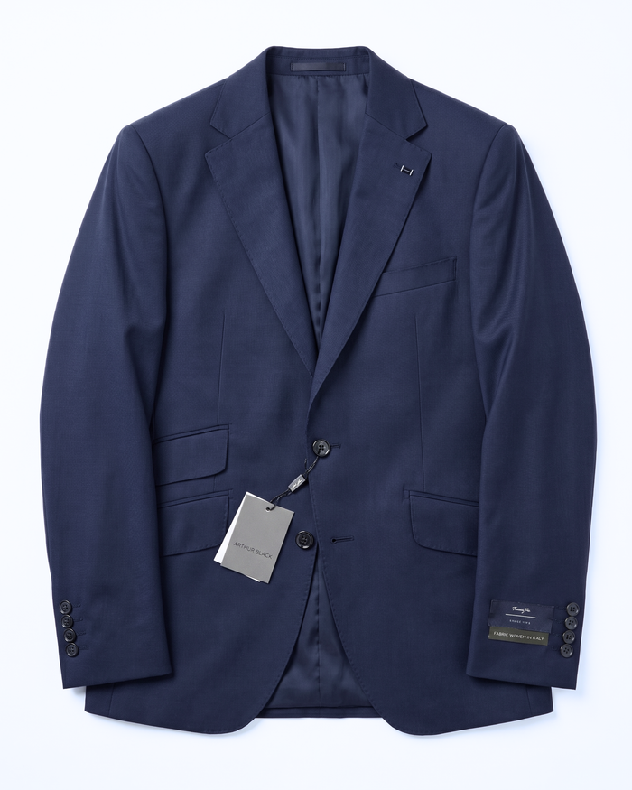 Arthur Black Solid Dark Blue Slim Fit Marzotto Gabardine Wool 2-Button Suit - The Suit Depot