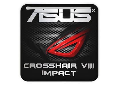 ASUS ROG Crosshair VIII Impact Motherboard 1"x1" Chrome Effect Domed Case Badge / Sticker Logo