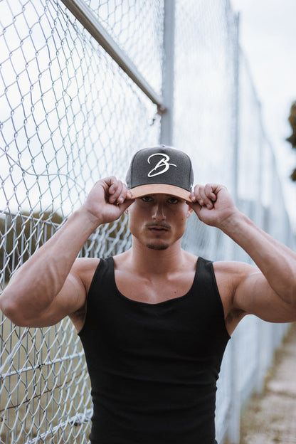 Blackskies-B-Script-Flannel-Snapback-Cap-Grey-Premium-Hat-Model