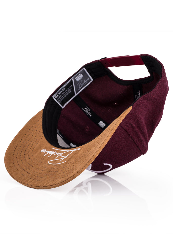Blackskies-B-Script-Flannel-Snapback-Cap-Maroon-Premium-Hat-1