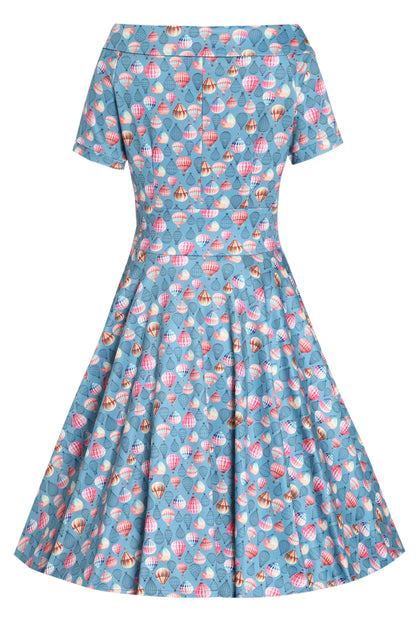 Darlene Hot Air Balloon Blue Swing Dress