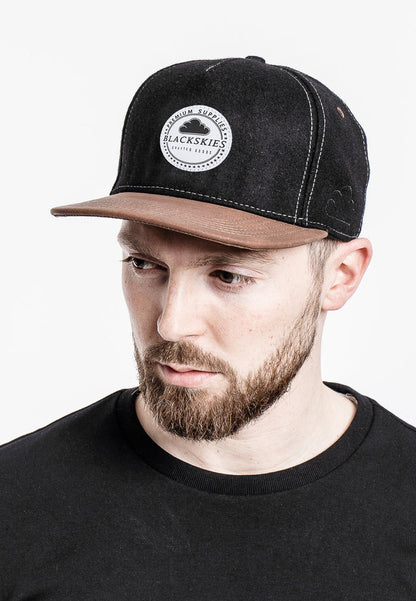 Blackskies-Behemoth-Snapback-Cap-Baseball-Hat-Black-Nubuck-Model
