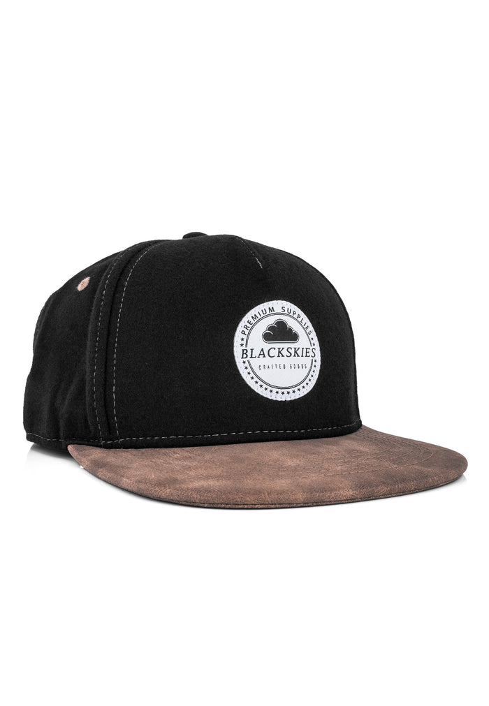 Blackskies-Behemoth-Snapback-Cap-Baseball-Hat-Black-Nubuck-Detail