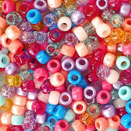 Beach Party Multicolor Mix Plastic Pony Beads, 6x9mm, 500 beads