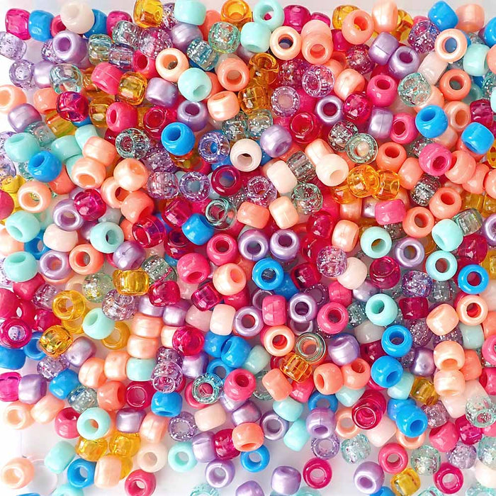 Beach Party Multicolor Mix Plastic Pony Beads, 6x9mm, 500 beads