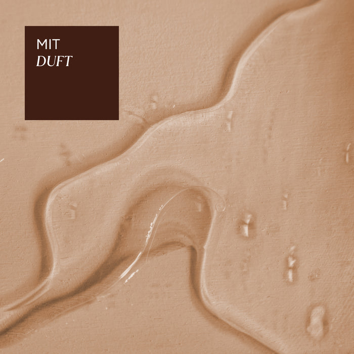Textur von Betain Handseife, die sanft fließt, mit dem Hinweis 'MIT DUFT' in der Ecke.