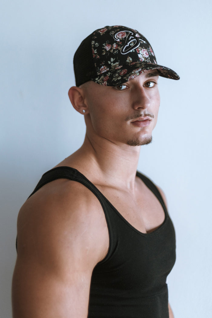 Blackskies-Black-Beauty-Trucker-Cap-Floral-Rose-Model-2