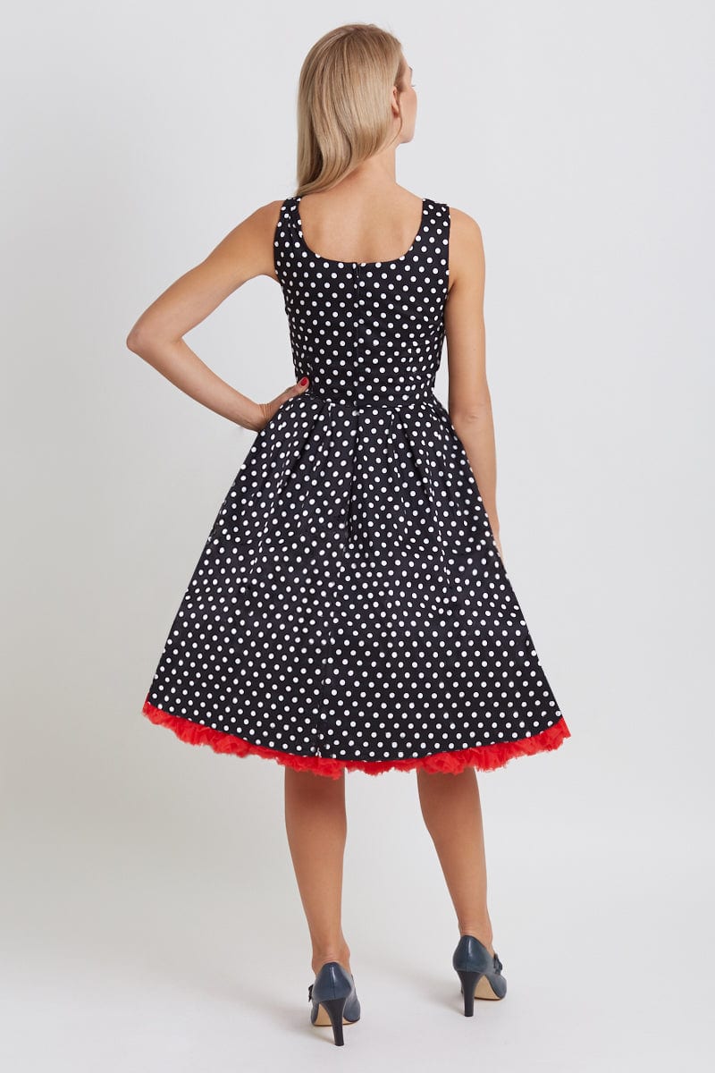 Amanda Black & White Polka Dot Swing Dress
