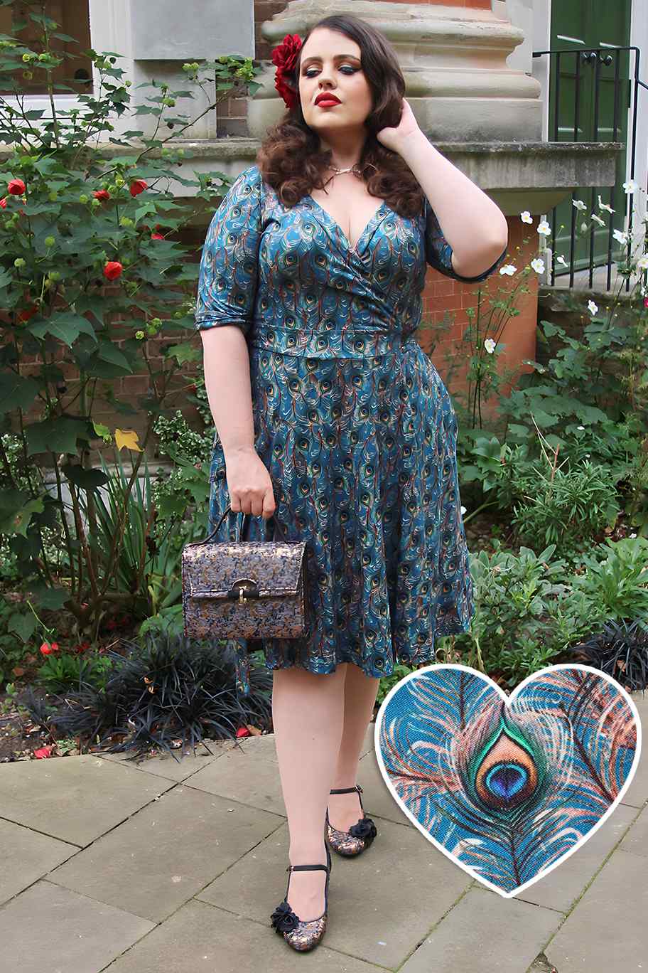 Matilda Blue Peacock Feather Wrap Dress