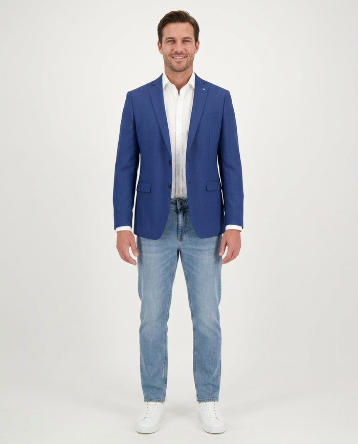 Blujacket Mens Blue Reda Wool Trim Fit 2 Button Blazer Sportcoat - The Suit Depot