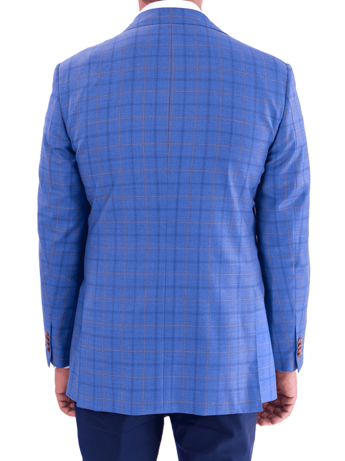 Blujacket Blujacket Mens Light Blue Plaid Regular Fit 100% Wool Blazer Sportcoat