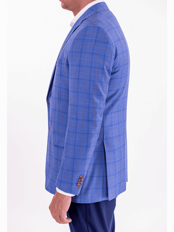 Blujacket Blujacket Mens Light Blue Plaid Regular Fit 100% Wool Blazer Sportcoat