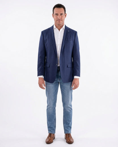 Blujacket Mens Navy Blue Silk Cashmere Regular Fit 2 Button Blazer Sportcoat - The Suit Depot