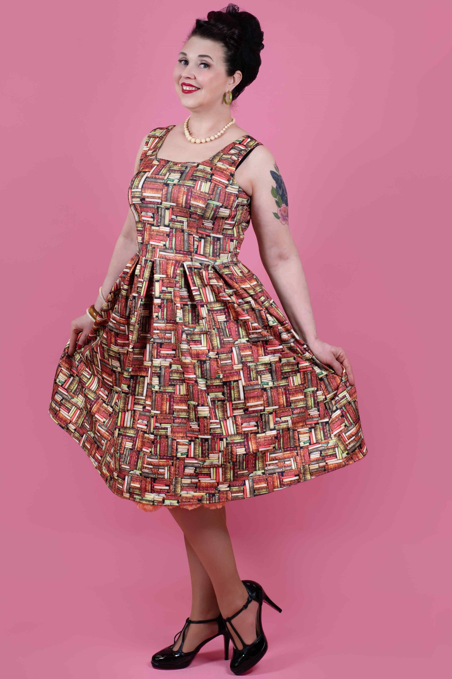 Amanda Book Print Tea Dress