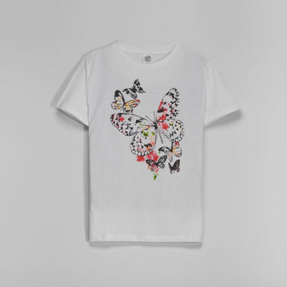Camiseta manga corta mariposa y strass mujer