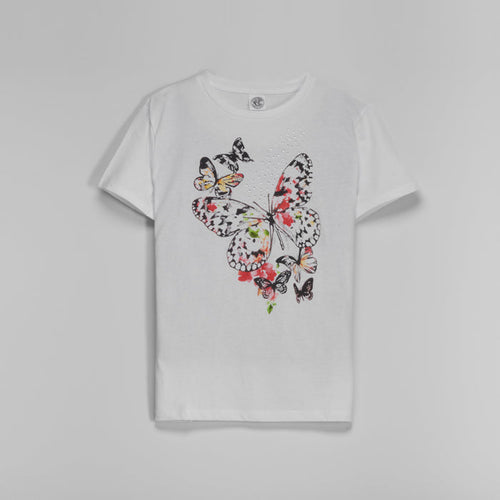 Camiseta manga corta mariposa y strass mujer
