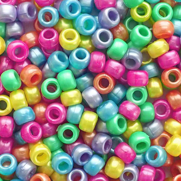 Carnival Pearl Multicolor Mix Plastic Pony Beads, 6x9mm, 500 beads