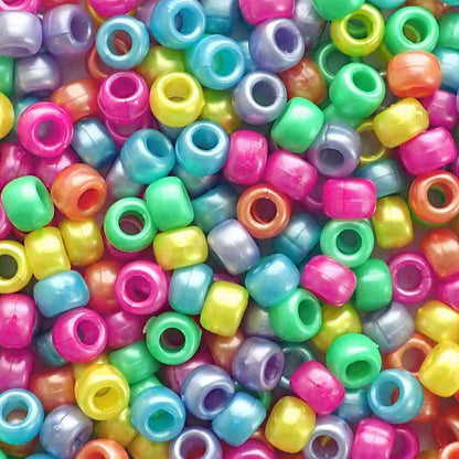 Carnival Pearl Multicolor Mix Plastic Pony Beads, 6x9mm, 500 beads