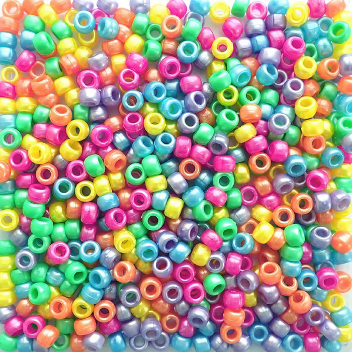 Carnival Pearl Multicolor Mix Plastic Pony Beads, 6x9mm, 500 beads