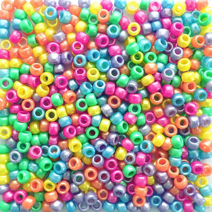 Carnival Pearl Multicolor Mix Plastic Pony Beads, 6x9mm, 500 beads