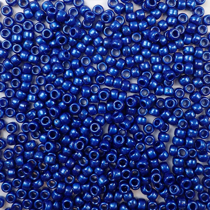 6 x 9mm plastic pony beads in cobalt pearl