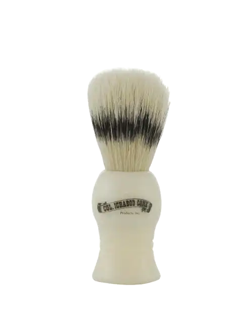 Close-up of Colonel Conk boar bristle shaving brush with black handle