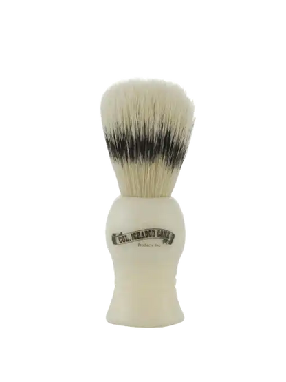 Close-up of Colonel Conk boar bristle shaving brush with black handle