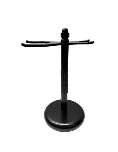 Black safety razor and brush stand