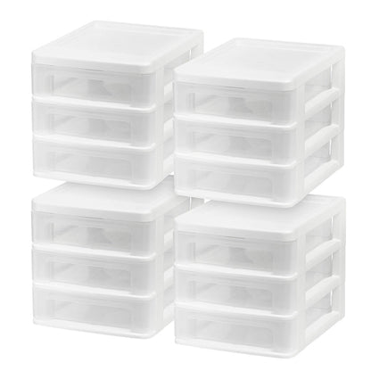 Compact Desktop 3-Drawer System, 4 Pack, White - IRIS USA, Inc.