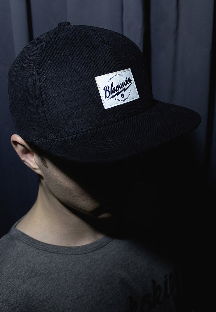 Blackskies-Ebony-Snapback-Cap-Black-Cord-Hat-Model