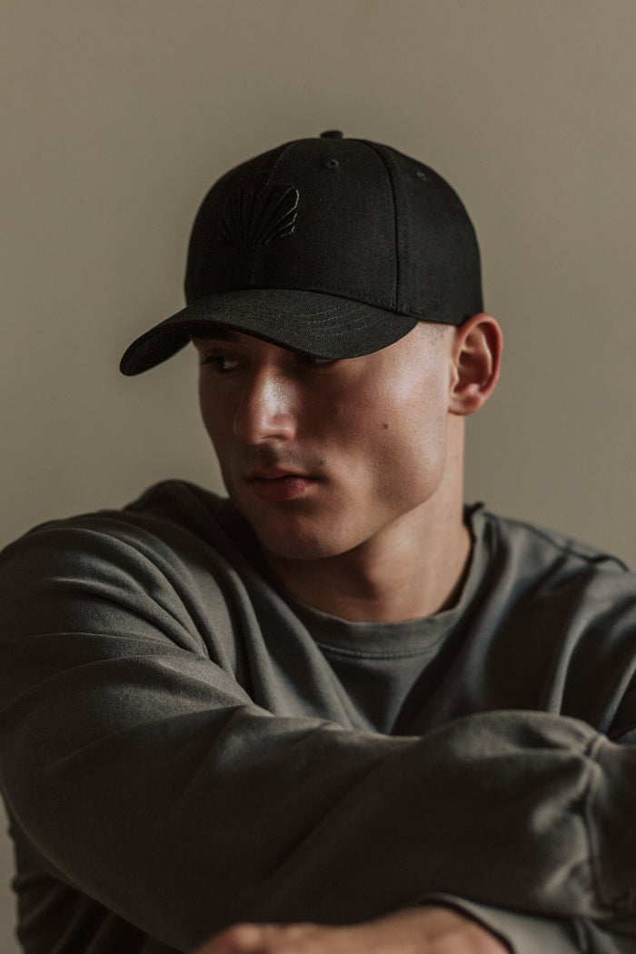 Blackskies-Crest-Baseball-Hat-Black-Model