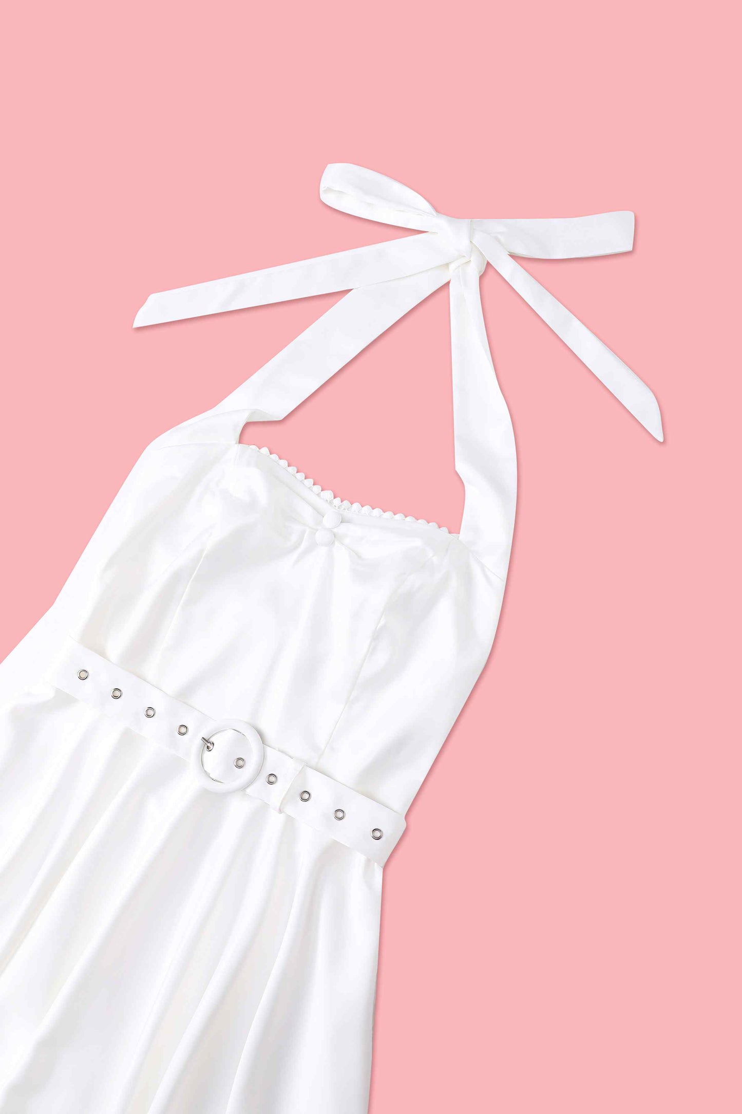 Daisy White Satin Halter Dress