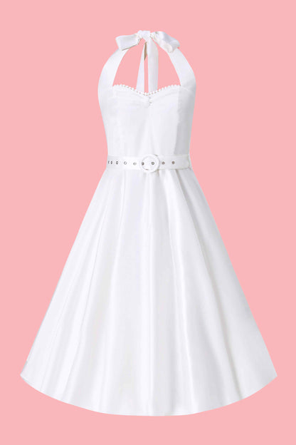Daisy White Satin Halter Dress