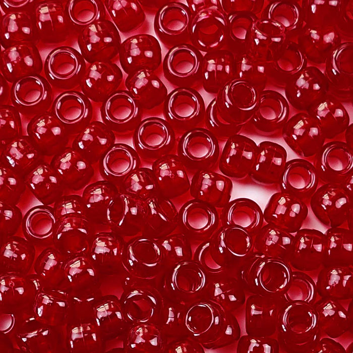 dark ruby transparent 6 x 9mm plastic pony beads in bulk