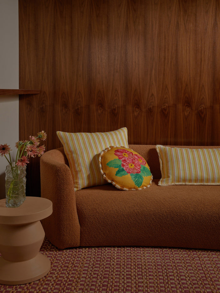 Delilah Yellow 45cm Round Cushion styled