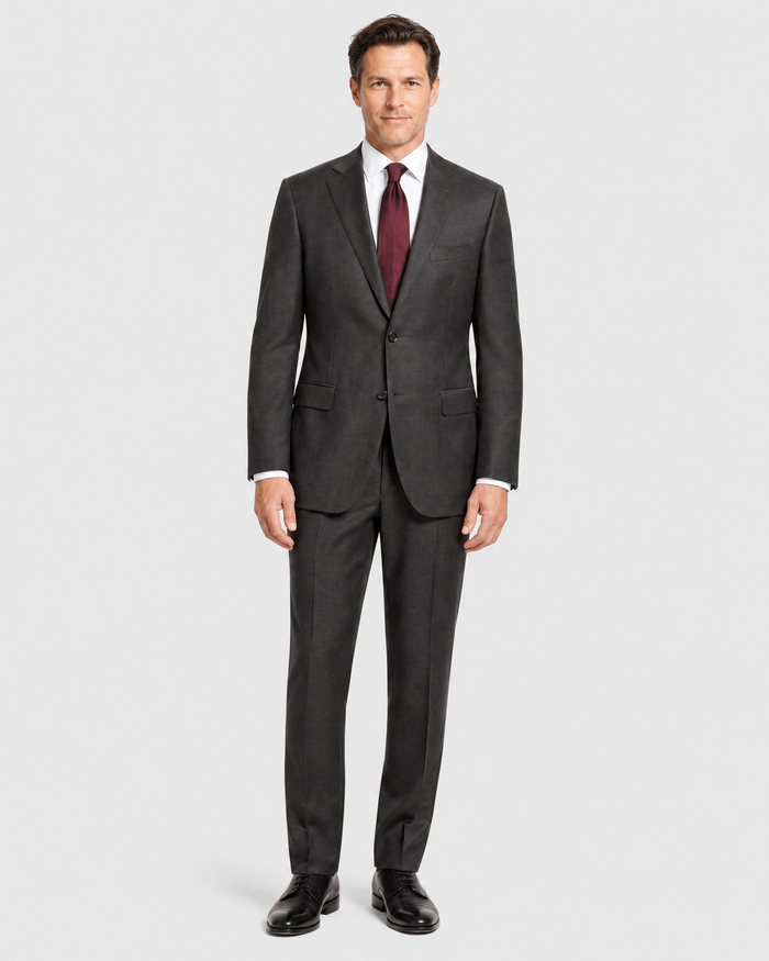 Designer Suit 199  Dark Gray Wool Slim Fit  Notch Lapel 2-Piece Suit - The Suit Depot