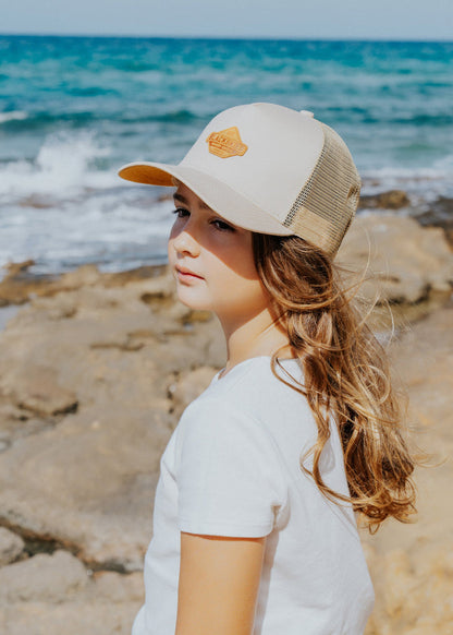 Blackskies-Essentials-Trucker-Cap-Kids-Beige-Brown-Model-2