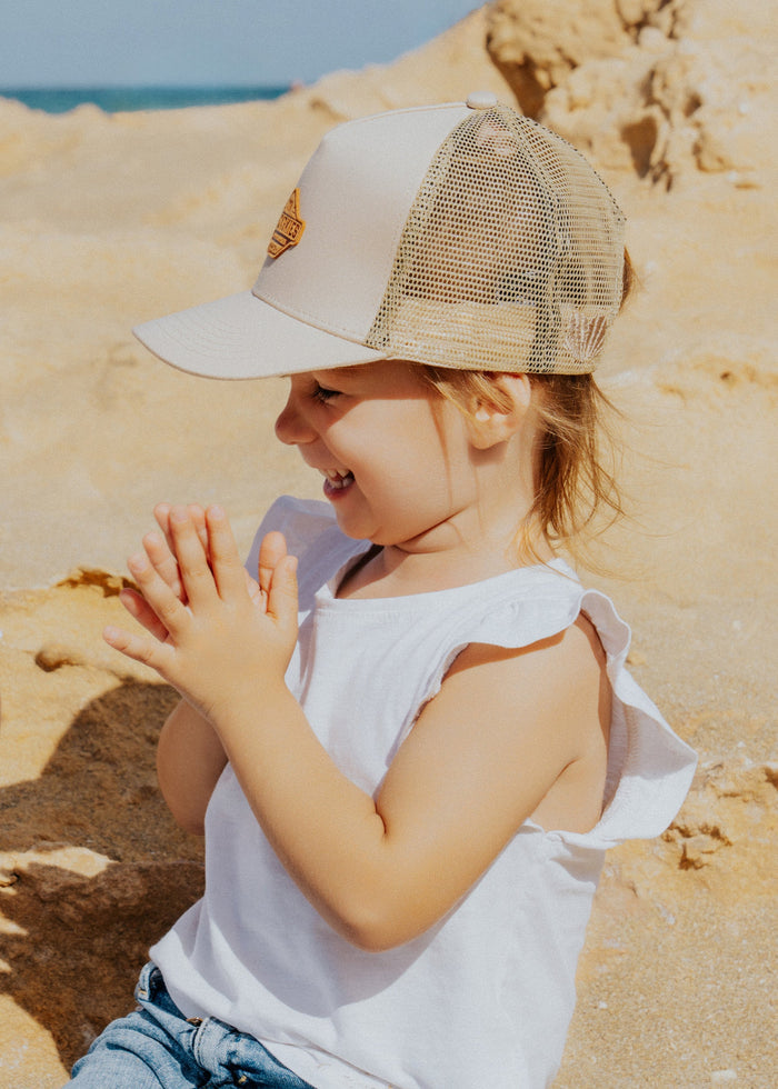 Blackskies-Essentials-Trucker-Cap-Kids-Beige-Brown-Model-4