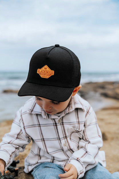 Blackskies-Essentials-Trucker-Cap-Kids-Black-Brown-Model-3