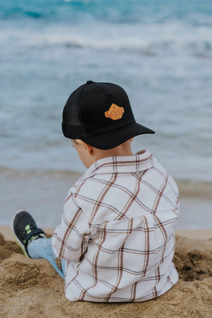 Blackskies-Essentials-Trucker-Cap-Kids-Black-Brown-Model-2