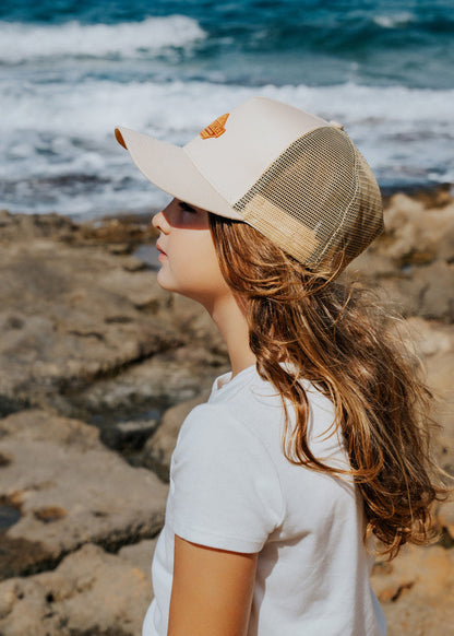 Blackskies-Essentials-Trucker-Cap-Kids-Beige-Brown-Model