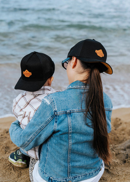 Blackskies-Essentials-Trucker-Cap-Kids-Black-Brown-Model