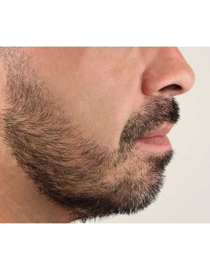 Close-up of man's beard before using feather razor