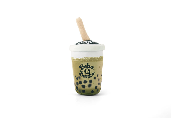 Fog City Pet x Play Matcha Boba dog toy with a straw on a white background