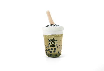 Fog City Pet x Play Matcha Boba dog toy with a straw on a white background