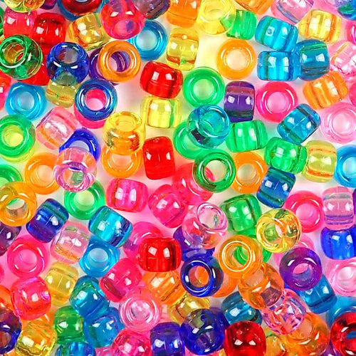 Fun Rainbow Transparent Mix Plastic Pony Beads, 6x9mm, 500 beads